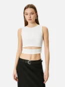 Short-Fit Sporty Round Neck T-shirt - White